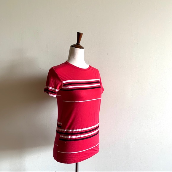 URBAN OUTFITTERS Retro tee Medium Red Pink Black Striped T-shirt 70s style - Picture 1 of 10